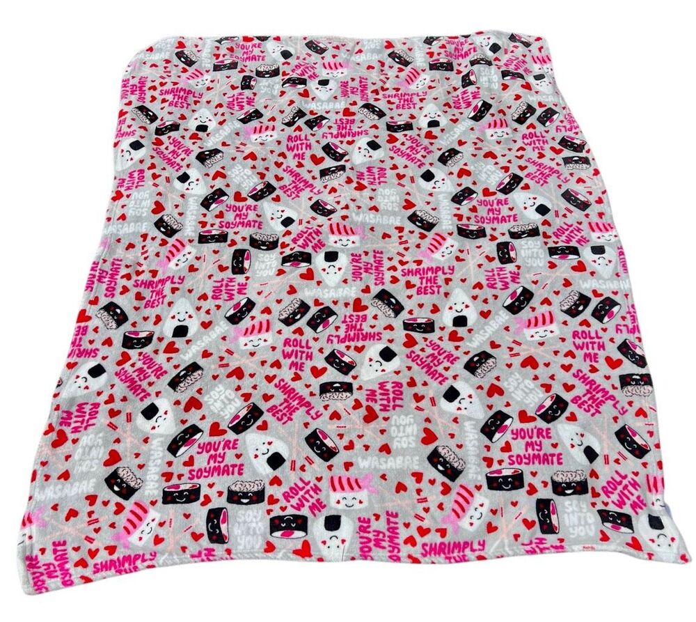 Holiday Time Fleece Blanket Valentine Themed Kawaii Sushi Pattern